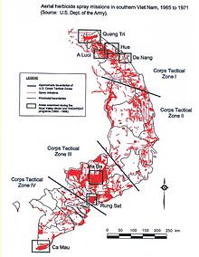 Areas sprayed with Agent Orange in Vietnam 1965-71